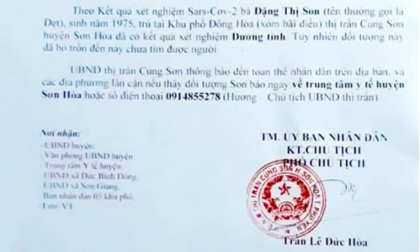 Phú Yên thông báo khẩn ca dương tính SARS-CoV-2 bỏ trốn
