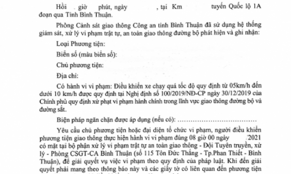 CSGT Bình Thuận cảnh báo về tin nhắn, cuộc gọi phạt nguội
