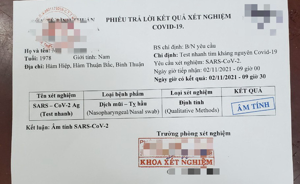Bắt giữ 4 người buôn bán giấy xét nghiệm COVID-19 giả tại Phan Thiết