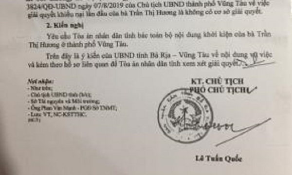 Vụ “khu đất vàng” nghìn tỷ ở tỉnh Bà Rịa-Vũng Tàu: UBND tỉnh yêu cầu bác đơn kiện của dân