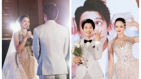 Hoa hậu Kiều Ngân đeo vòng cổ nửa tỉ đồng trong ngày cưới, Tronie xúc động đọc tuyên ngôn tình yêu với vợ